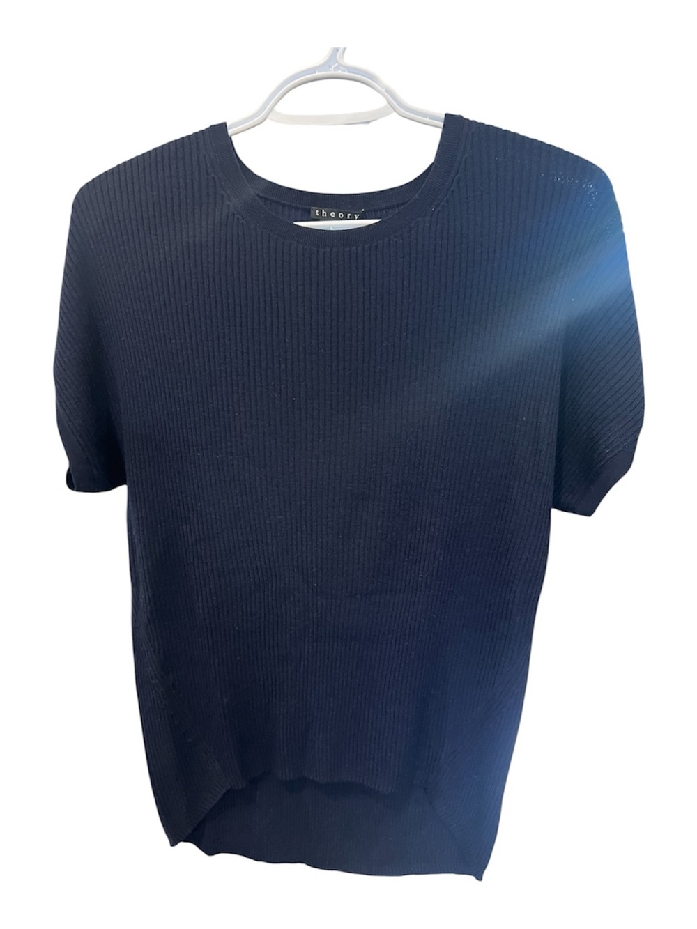 Theory Navy Ribbed 100% Merino Wool Short Sleeve Sweater  - Size S - Like New